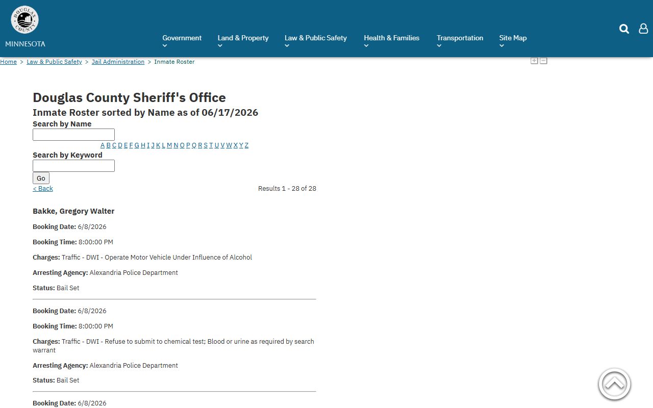 Douglas County inmate roster search for current jail custody